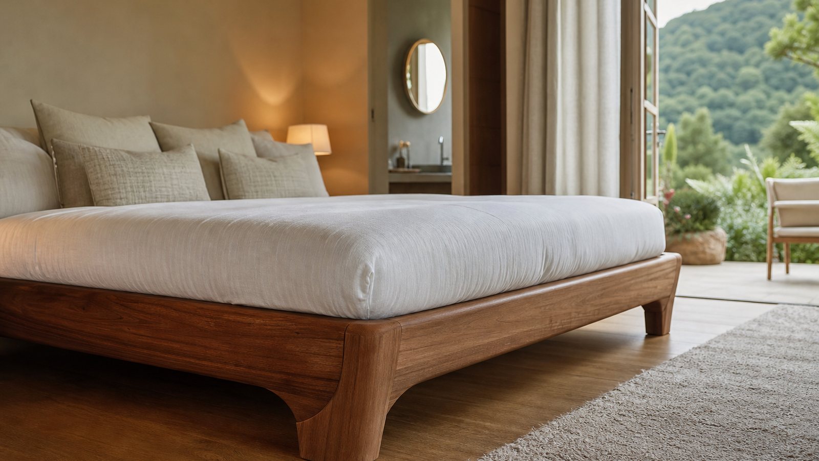 Sommier tapissier sur mesure aux finitions soignées supportant un matelas haut de gamme dans une chambre